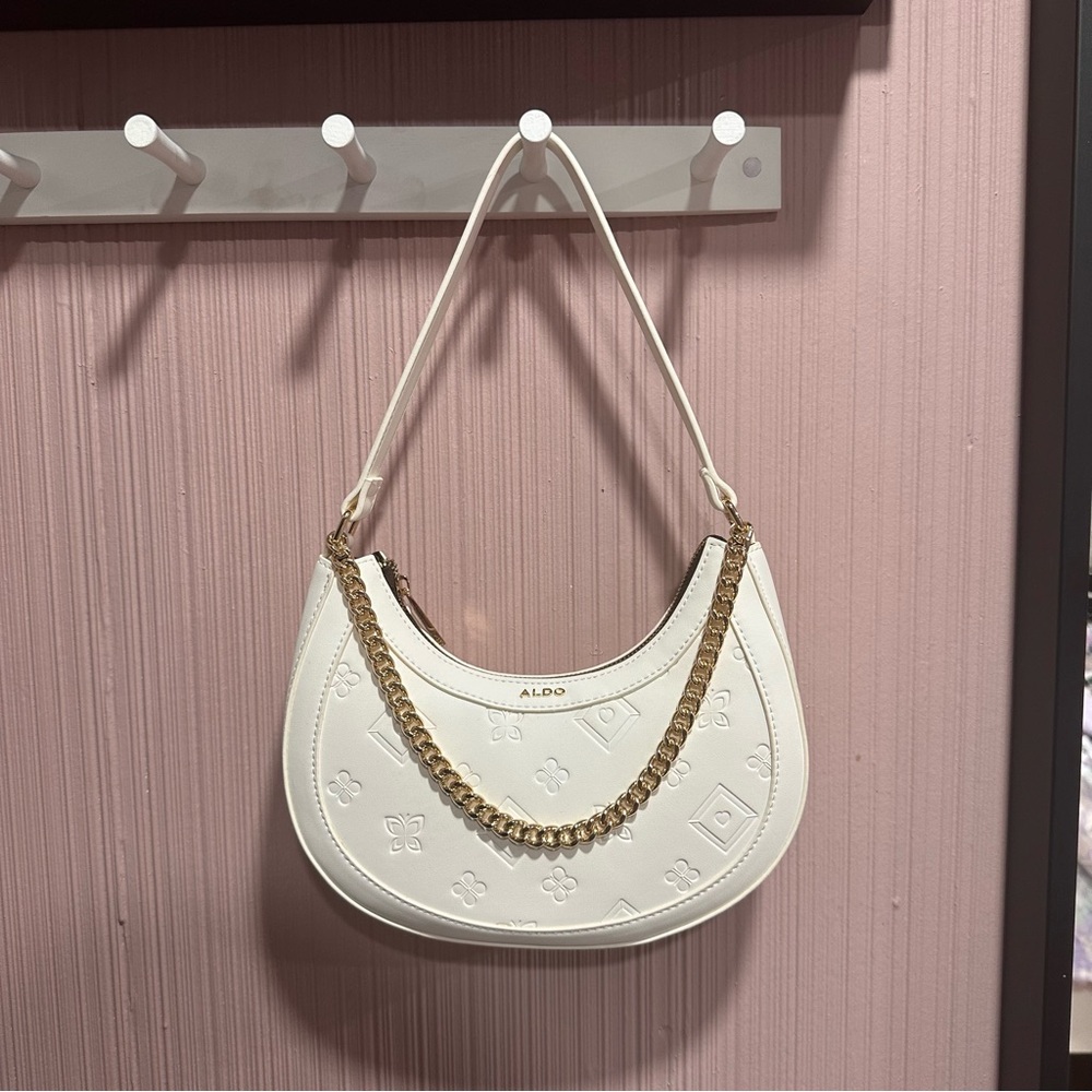 Aldo White and Gold Quilted Shoulder Bag